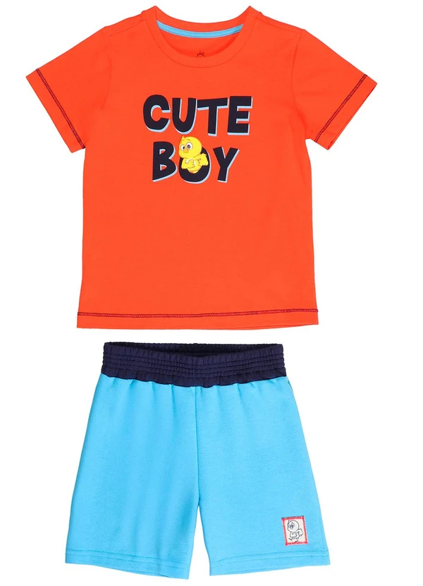 Galinha Pintadinha - Conjunto Camiseta Shorts Moletinho Laranja