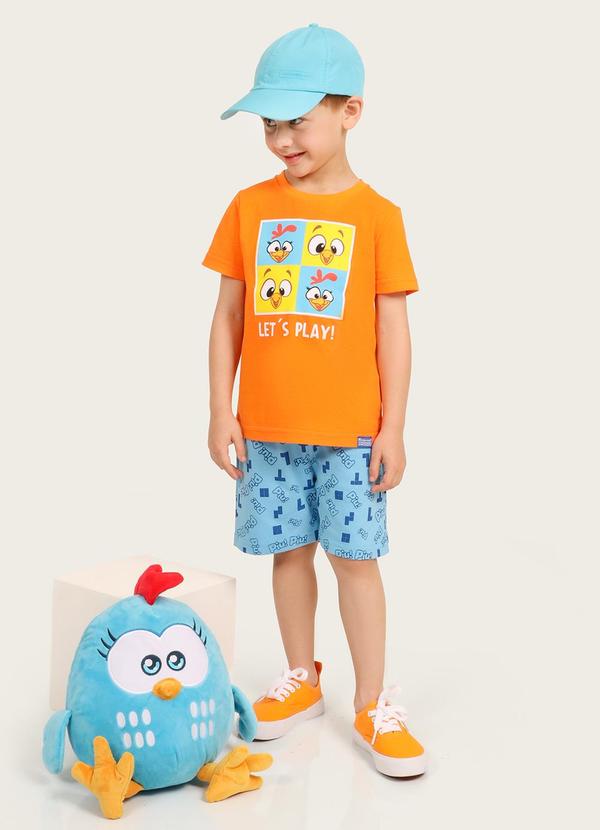 Galinha Pintadinha - Conjunto Camiseta Shorts Moletinho Laranja