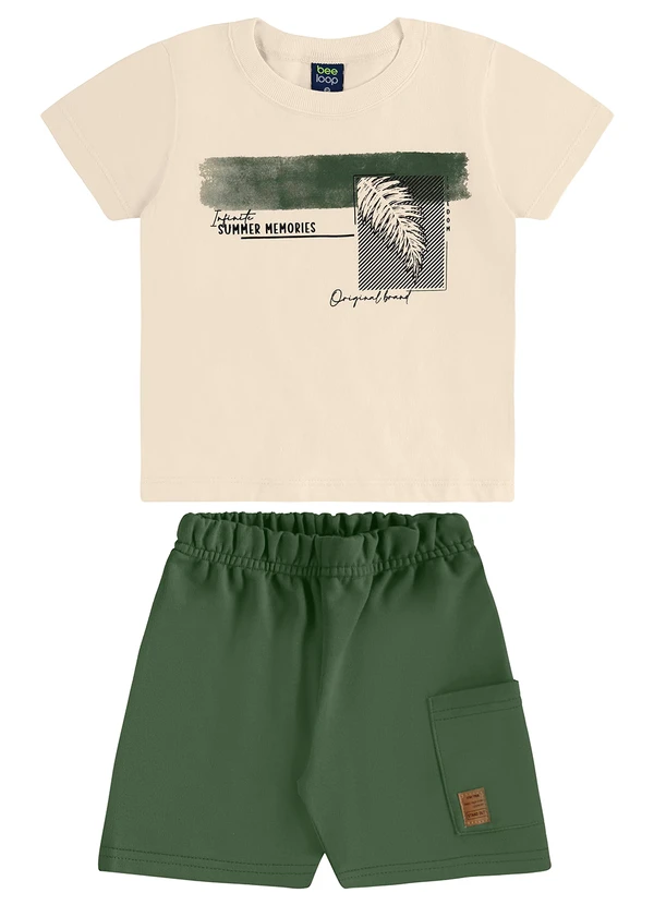 Bee Loop - Conjunto Camiseta Tropical Bermuda Bege