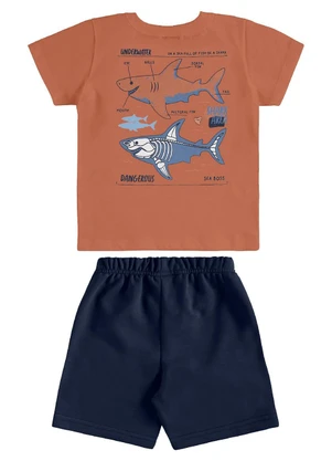 Bee Loop - Conjunto Camiseta Tubarão Bermuda Marrom - BEE LOOP