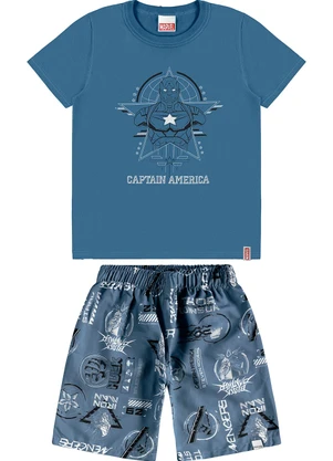 Malwee Kids - Conjunto Capitão América em Microfibra Azul Petró - MALWEE KIDS