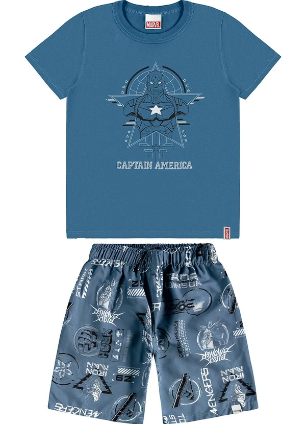 Malwee Kids - Conjunto Capitão América em Microfibra Azul Petró
