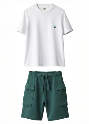 Carinhoso - Conjunto Cargo com Bordado em Cotton Branco - CARINHOSO