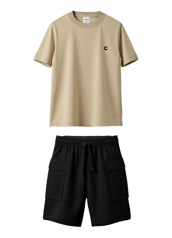 Carinhoso - Conjunto Cargo com Bordado em Cotton Cáqui