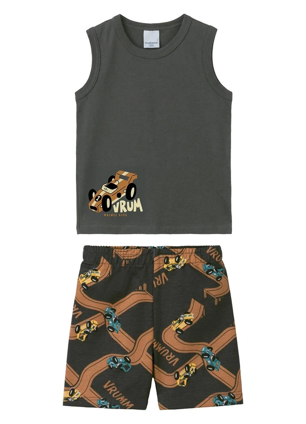 Malwee Kids - Conjunto Carro de Corrida Vrum Cinza Chumbo