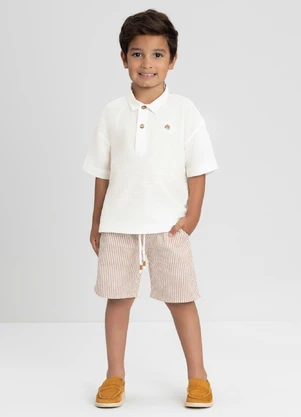 Up Baby - Conjunto com Bata Polo e Bermuda Branco - UP BABY