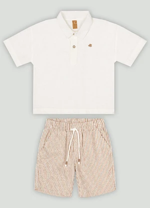 Up Baby - Conjunto com Bata Polo e Bermuda Branco - UP BABY