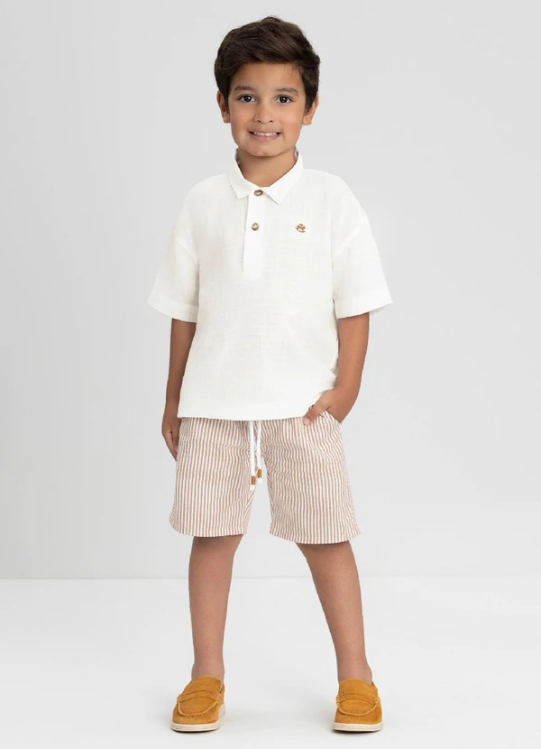 Up Baby - Conjunto com Bata Polo e Bermuda Branco