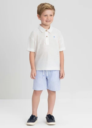 Conjunto com Bata Polo e Bermuda Up Baby Branco - UP BABY
