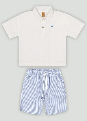 Conjunto com Bata Polo e Bermuda Up Baby Branco - UP BABY