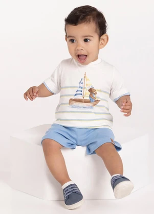 Alakazoo - Conjunto com Bermuda de Moletom e Camiseta Azul - ALAKAZOO