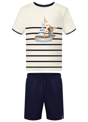 Alakazoo - Conjunto com Bermuda de Moletom e Camiseta Azul - ALAKAZOO