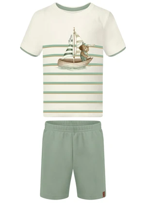 Alakazoo - Conjunto com Bermuda de Moletom e Camiseta Verde - ALAKAZOO