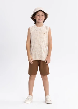 Alakazoo - Conjunto com Bermuda de Moletom e Regata Bege - ALAKAZOO