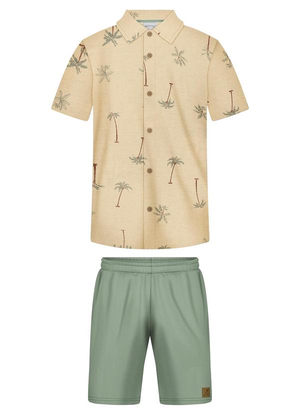 Alakazoo - Conjunto com Bermuda e Camisa Estampada Bege 1