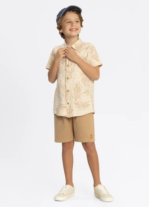 Alakazoo - Conjunto com Bermuda e Camisa Estampada Bege - ALAKAZOO