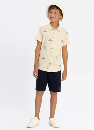 Alakazoo - Conjunto com Bermuda e Camisa Estampada Bege - ALAKAZOO