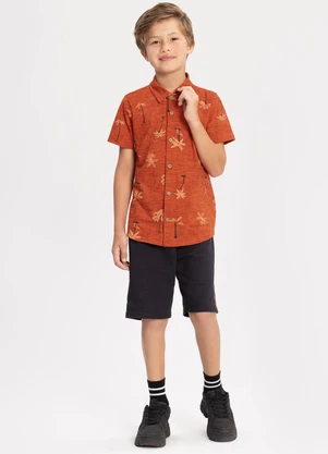 Alakazoo - Conjunto com Bermuda e Camisa Estampada Laranja - ALAKAZOO