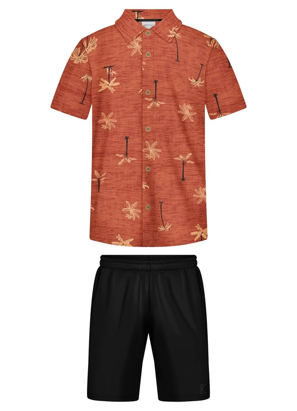 Alakazoo - Conjunto com Bermuda e Camisa Estampada Laranja 2