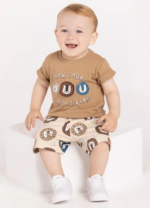 Alakazoo - Conjunto com Bermuda e Camiseta com Aplique Bege - ALAKAZOO