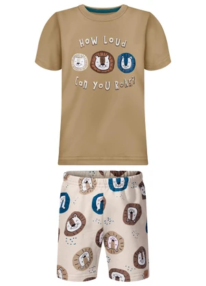 Alakazoo - Conjunto com Bermuda e Camiseta com Aplique Bege - ALAKAZOO