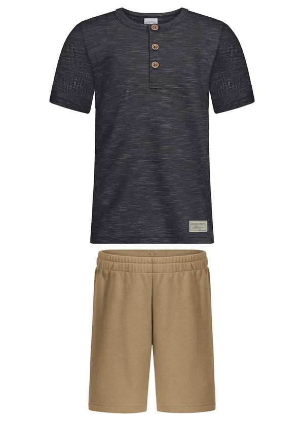 Alakazoo - Conjunto com Bermuda e Camiseta com Botões Preto 2
