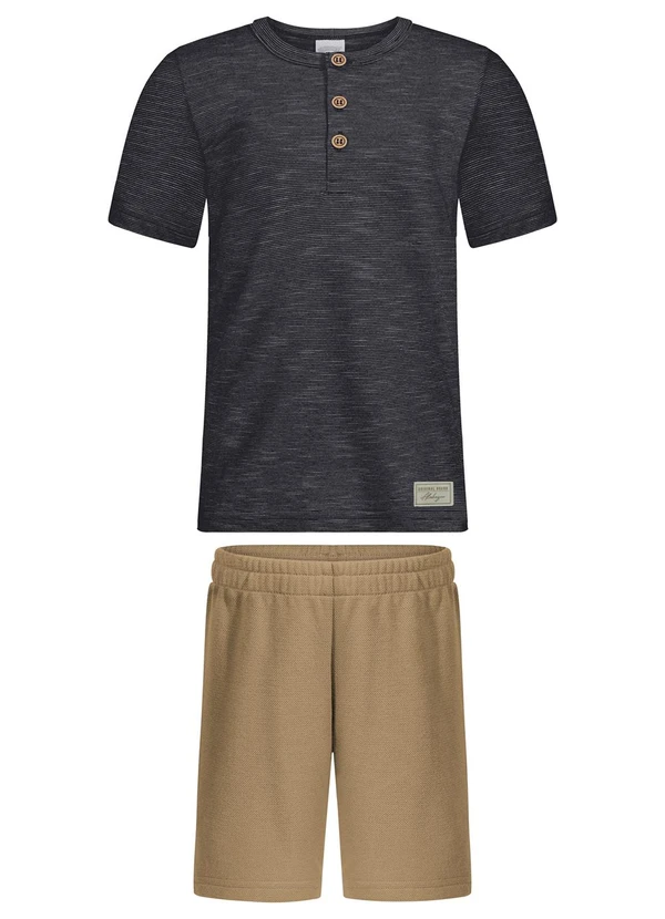 Alakazoo - Conjunto com Bermuda e Camiseta com Botões Preto 2