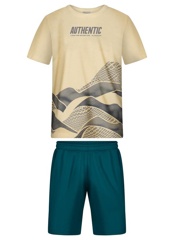 Alakazoo - Conjunto com Bermuda e Camiseta Estampada Bege