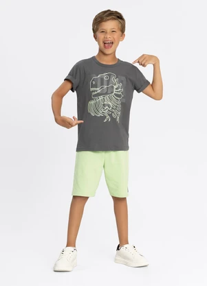 Alakazoo - Conjunto com Bermuda e Camiseta Estampada Cinza - ALAKAZOO