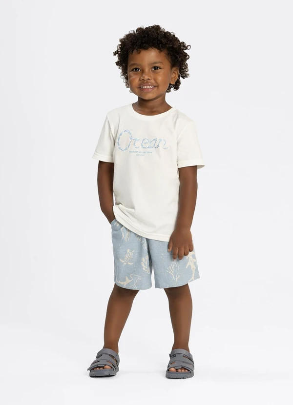 Alakazoo - Conjunto com Bermuda Estampada e Camiseta Azul