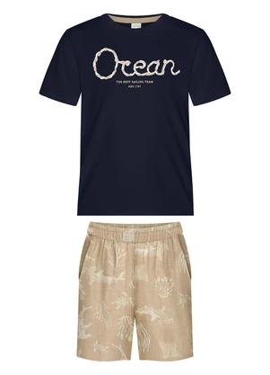 Alakazoo - Conjunto com Bermuda Estampada e Camiseta Bege - ALAKAZOO