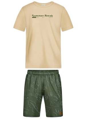 Alakazoo - Conjunto com Bermuda Estampada e Camiseta Verde - ALAKAZOO