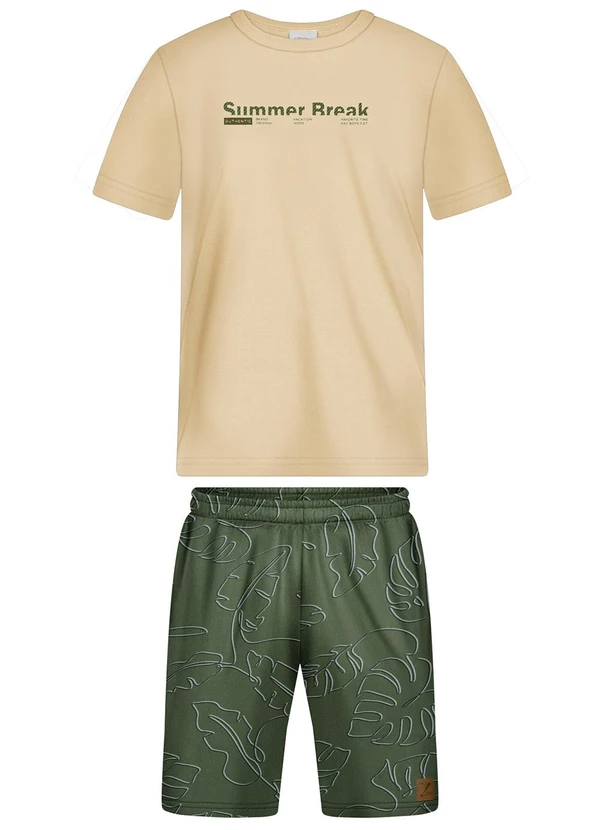 Alakazoo - Conjunto com Bermuda Estampada e Camiseta Verde