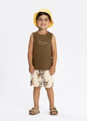 Alakazoo - Conjunto com Bermuda Estampada e Regata Bege - ALAKAZOO