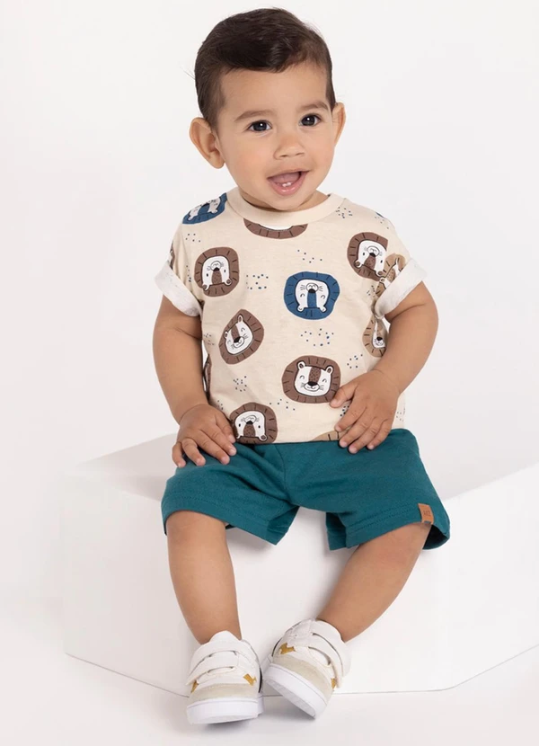 Alakazoo - Conjunto com Bermuda Lisa e Camiseta Bege