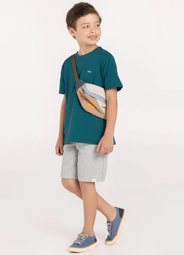 Alakazoo - Conjunto com Bermuda Listrada e Camiseta Azul