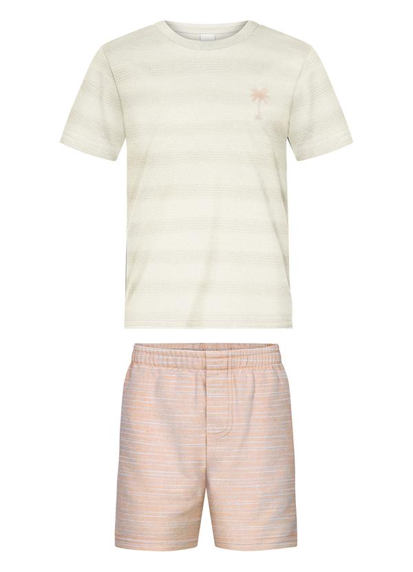 Alakazoo - Conjunto com Bermuda Listrada e Camiseta Off White