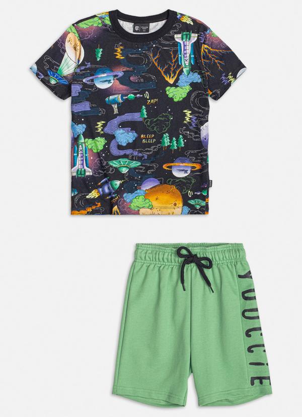 Youccie - Conjunto com Blusa Estampada Preto e Verde