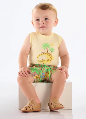 Up Baby - Conjunto com Body Regata e Bermuda Amarelo - UP BABY