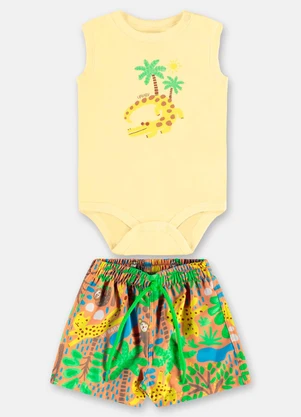 Up Baby - Conjunto com Body Regata e Bermuda Amarelo - UP BABY