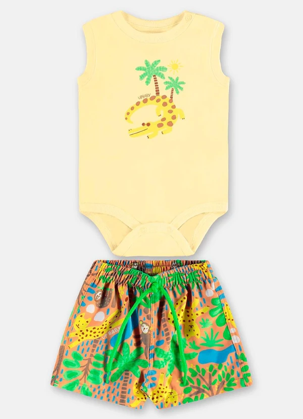 Up Baby - Conjunto com Body Regata e Bermuda Amarelo 2