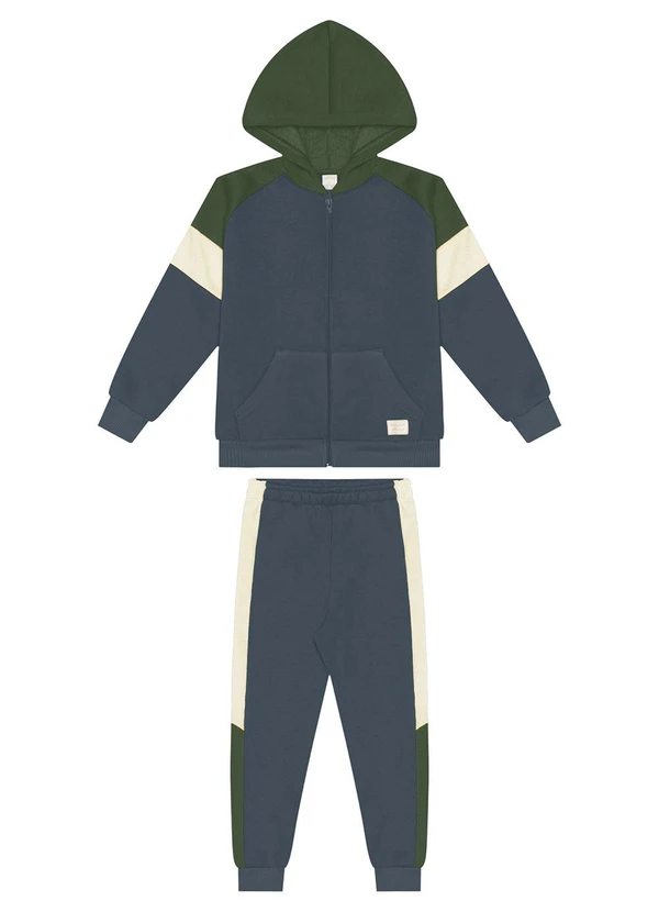 Alakazoo - Conjunto com Bolsos e Recortes Texturizados Azul