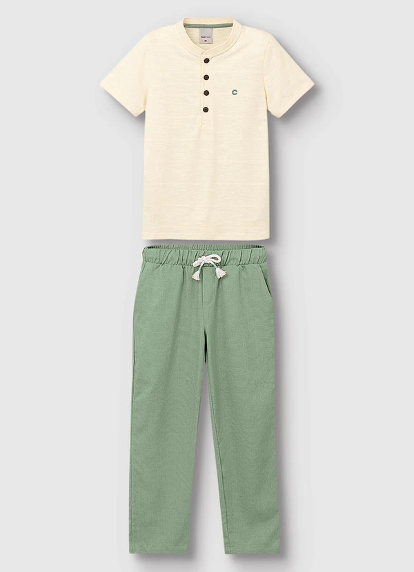 Carinhoso - Conjunto com Bordado Maquinetado Areia