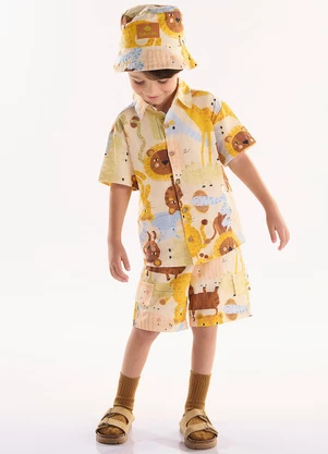 Três e Já - Conjunto com Camisa e Bermuda Bege - TRÊS E JÁ