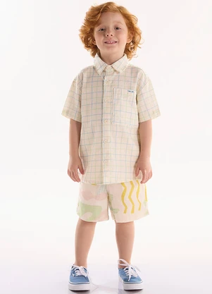 Três e Já - Conjunto com Camisa e Bermuda Bege - TRÊS E JÁ