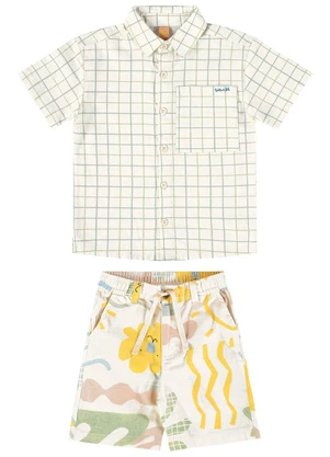 Três e Já - Conjunto com Camisa e Bermuda Bege - TRÊS E JÁ