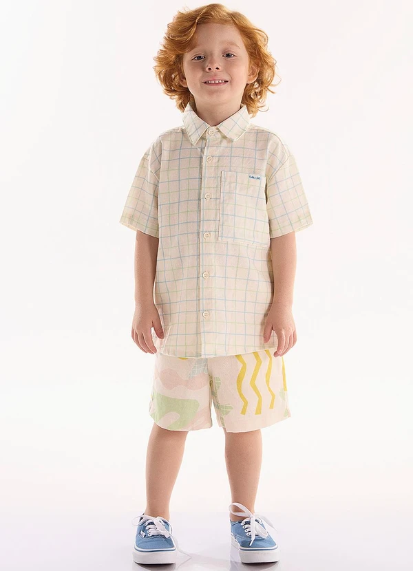 Três e Já - Conjunto com Camisa e Bermuda Bege 1