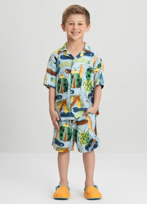 Conjunto com Camisa e Bermuda Três e Já Azul - TRÊS E JÁ