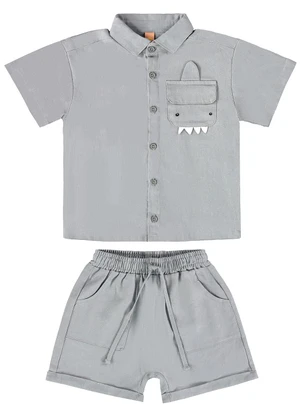 Três e Já - Conjunto com Camisa e Short Cinza - TRÊS E JÁ