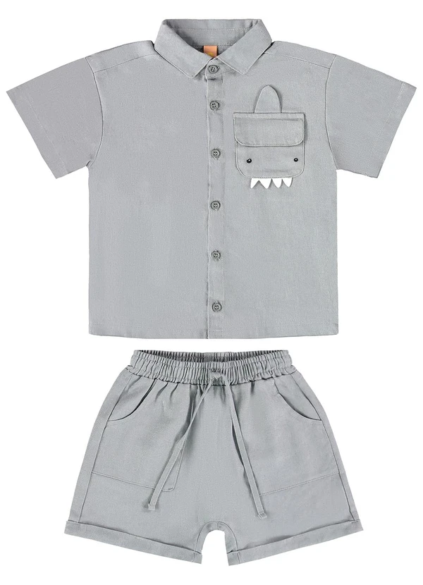 Três e Já - Conjunto com Camisa e Short Cinza 2